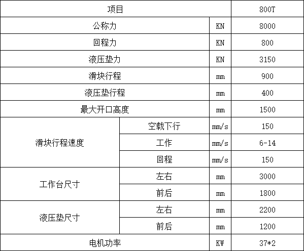 800噸框架式液壓機參數